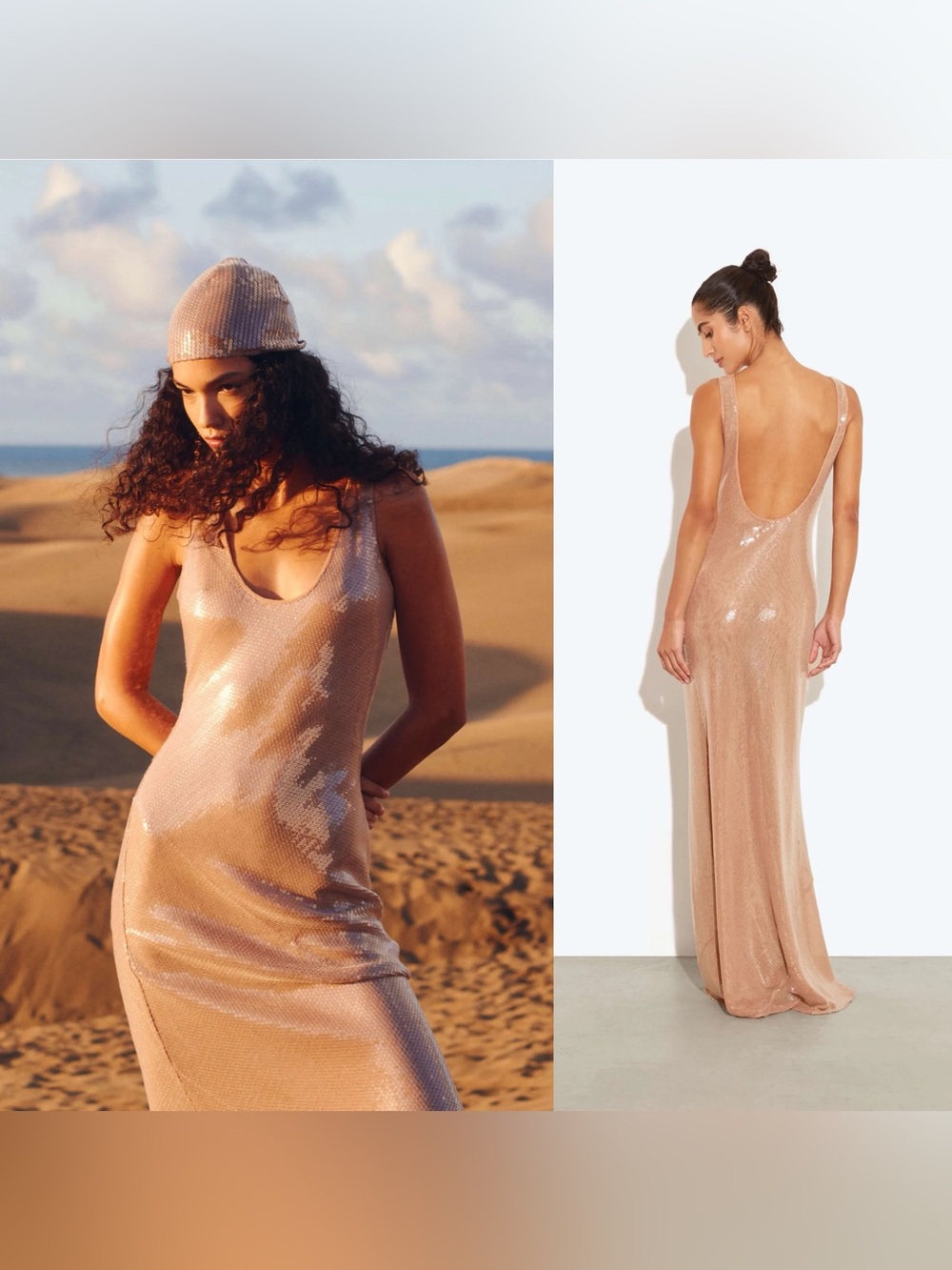 Rat & Boa Mirage Sequin Mesh Maxi Dress Nude Large EUC